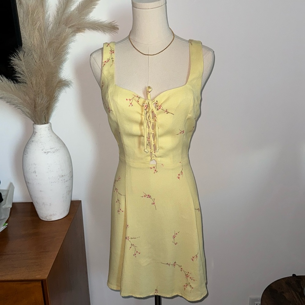 Reformation Lace Up Yellow Mini Dress